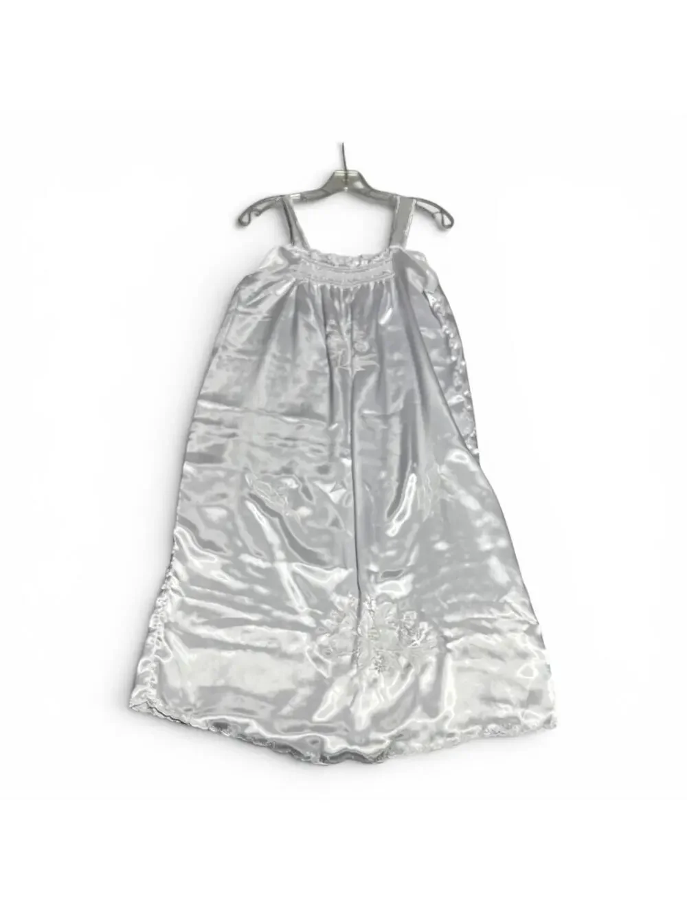 Vintage Silver Satin Lace Trim Robe and Nightgown Set